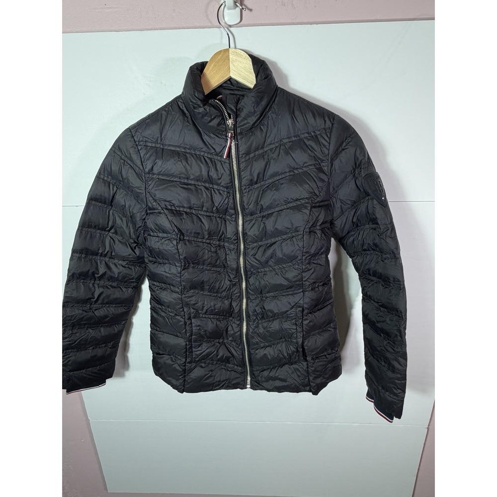 Tommy Hilfiger Puffer Jacket Black Full Zip Lightweight Quilted Coat XXS‎